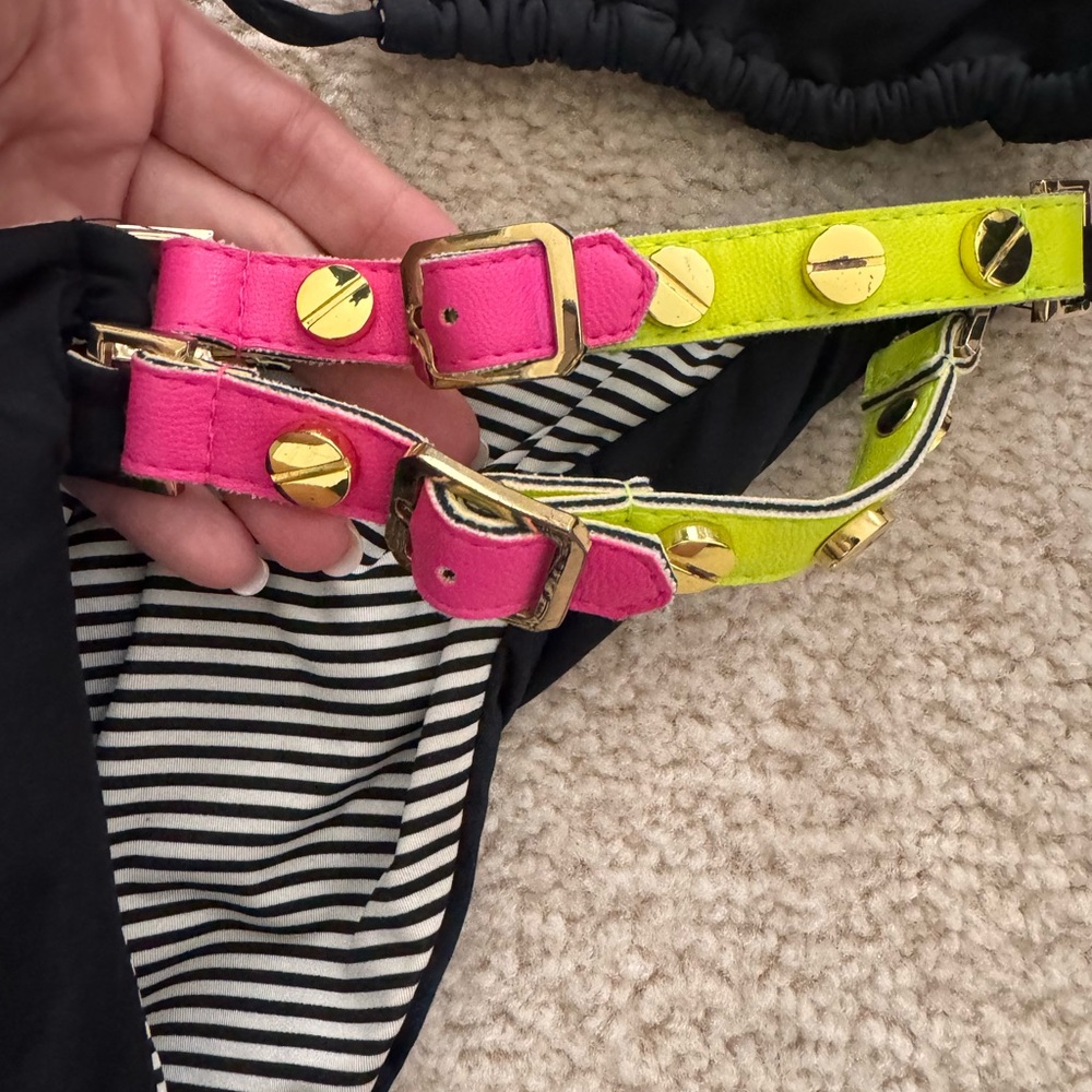 Beach Bunny Bronze top and bottom bikini with neon accents medium - Picture 2 of 5